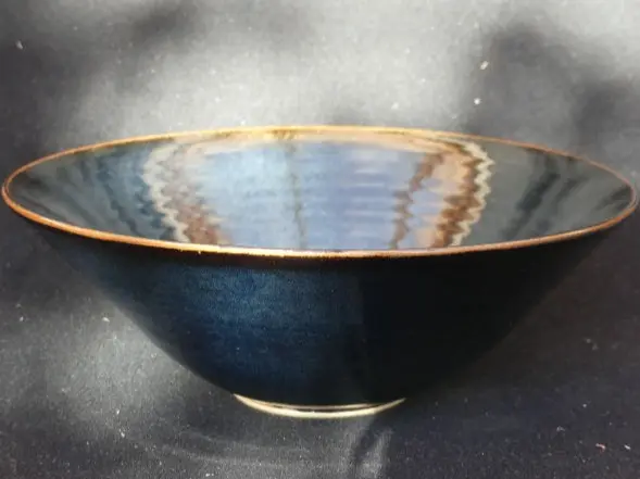 coupe à fruits émail tenmoku bleuté